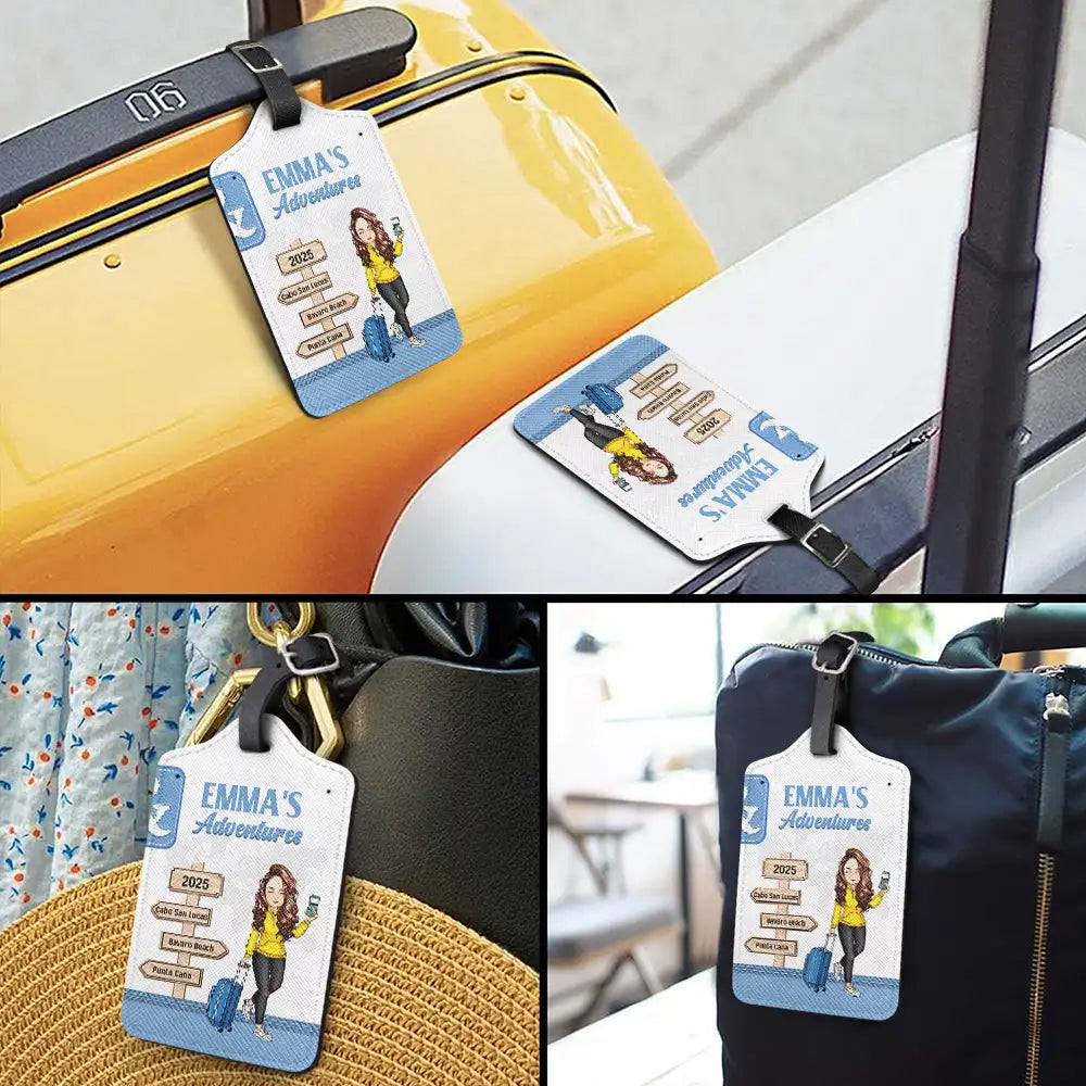 Gift For Couples,Gift For Husband,Gift For Wife,Travel,Happy,Gift For Boyfriend,Gift For Girlfriend - Couple Travel Adventures Sign Post - Personalized Combo 2 Luggage Tags