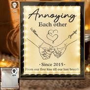 Gift For Couples,Gift For Husband,Gift For Wife,Gift For Boyfriend,Gift For Girlfriend,Happy - Couple Holding Hands From Our First Kiss - Personalized LED Mirror Frame Lamp