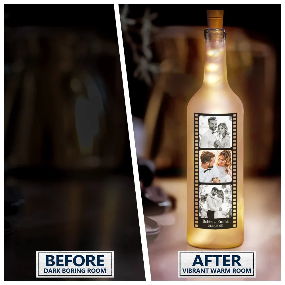 Gift For Couples, Gift For Husband, Gift For Wife, Gift For Boyfriend, Gift For Girlfriend - Custom Photo Film Strip - Personalized Bottle Light
