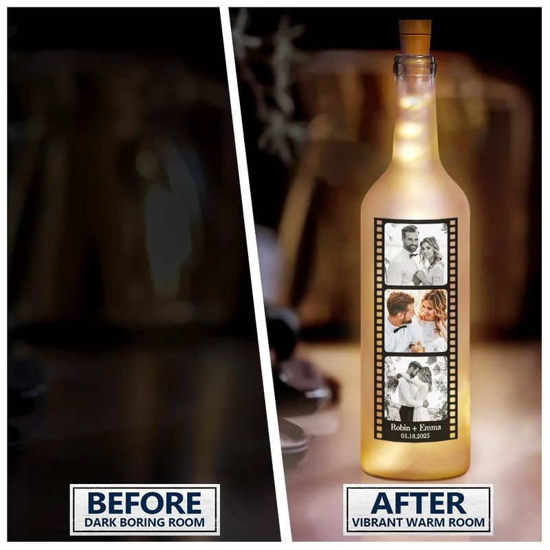 Gift For Couples, Gift For Husband, Gift For Wife, Gift For Boyfriend, Gift For Girlfriend - Custom Photo Film Strip - Personalized Bottle Light
