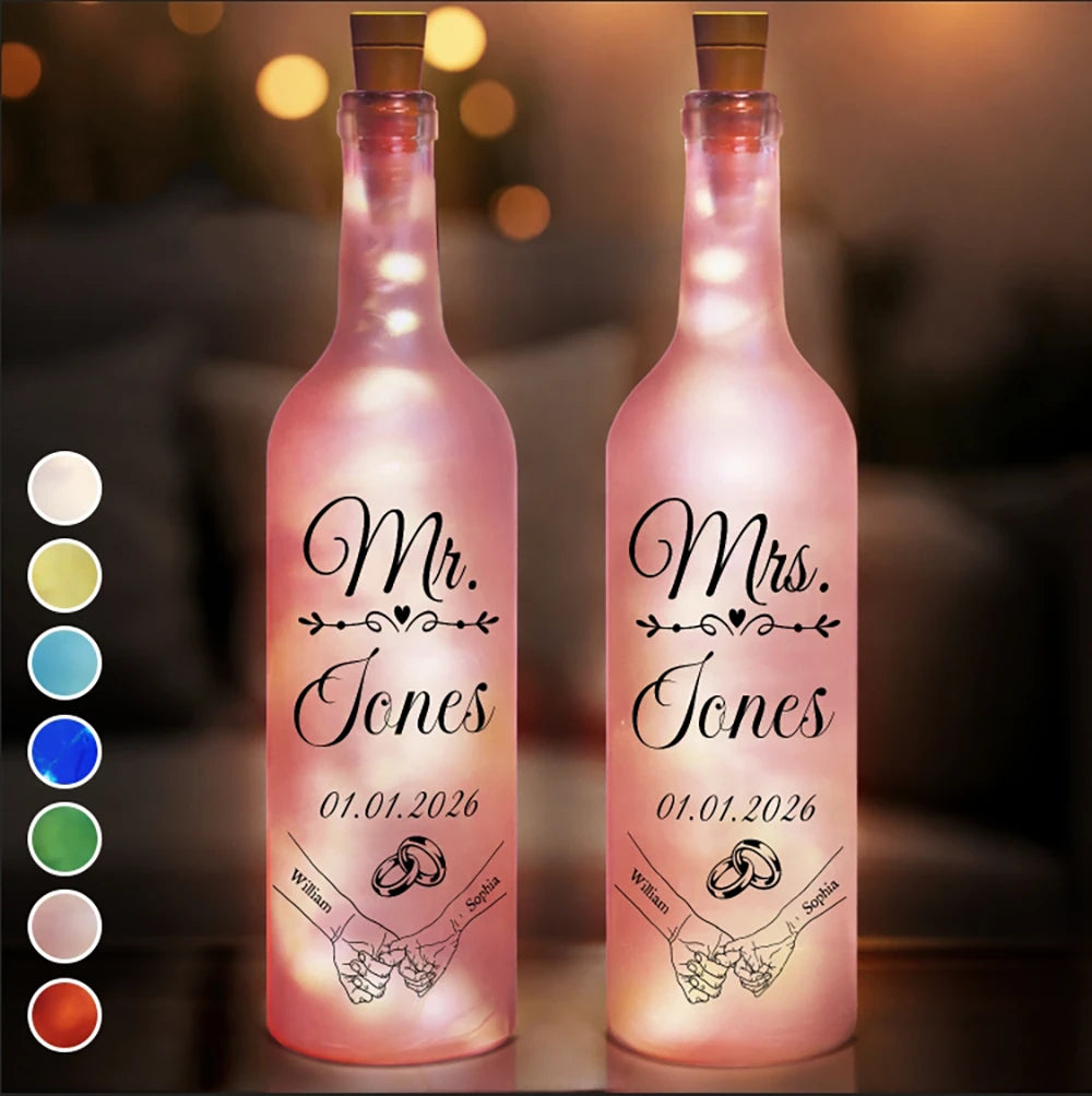 Mr & Mrs Holding Hands - Personalized Bottle Light