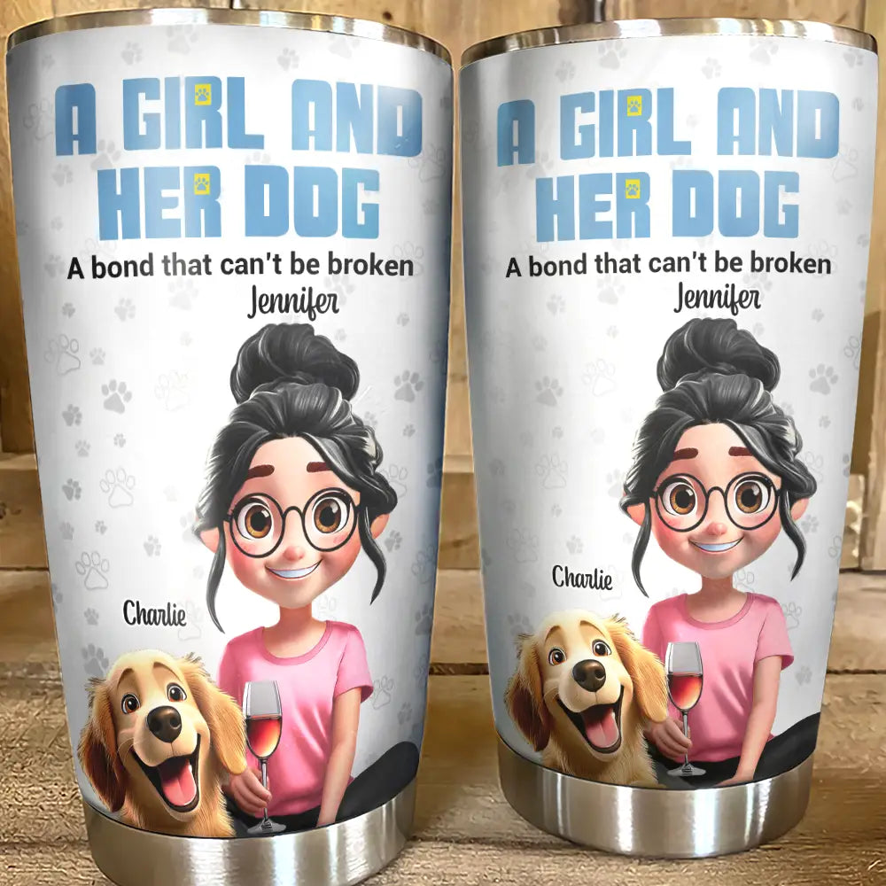 Dog Mom A Girl And Her Dog 3D Effect - Personalized Tumbler