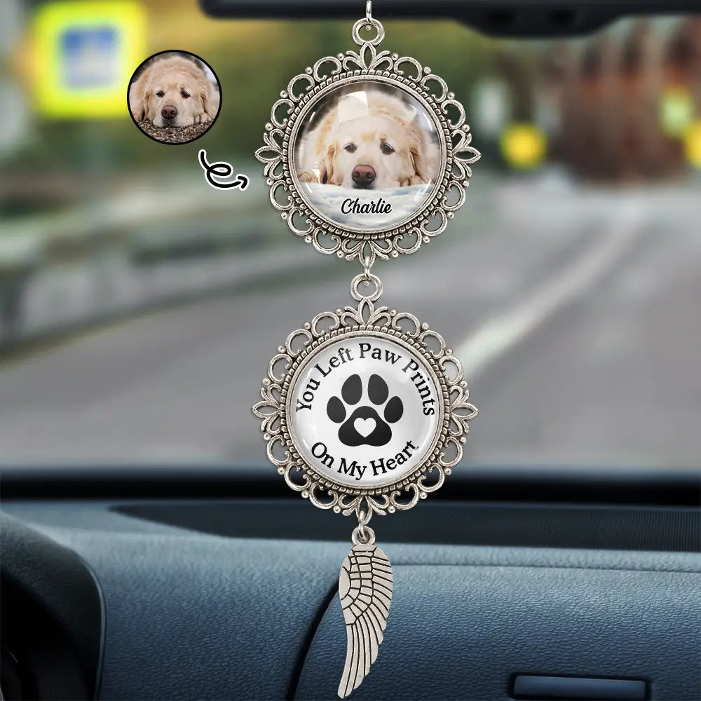 Custom Photo Memorial Pet You Left Paw Prints On My Heart - Personalized Photo Pendant Charm