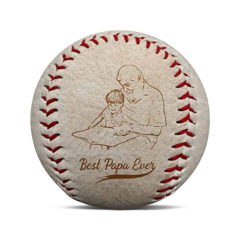 Gift For Father,Sport Dad,Dad,Children - Custom Photo Pencil Drawing Engraved Best Dad Grandpa Ever - Personalized Baseball, Softball
