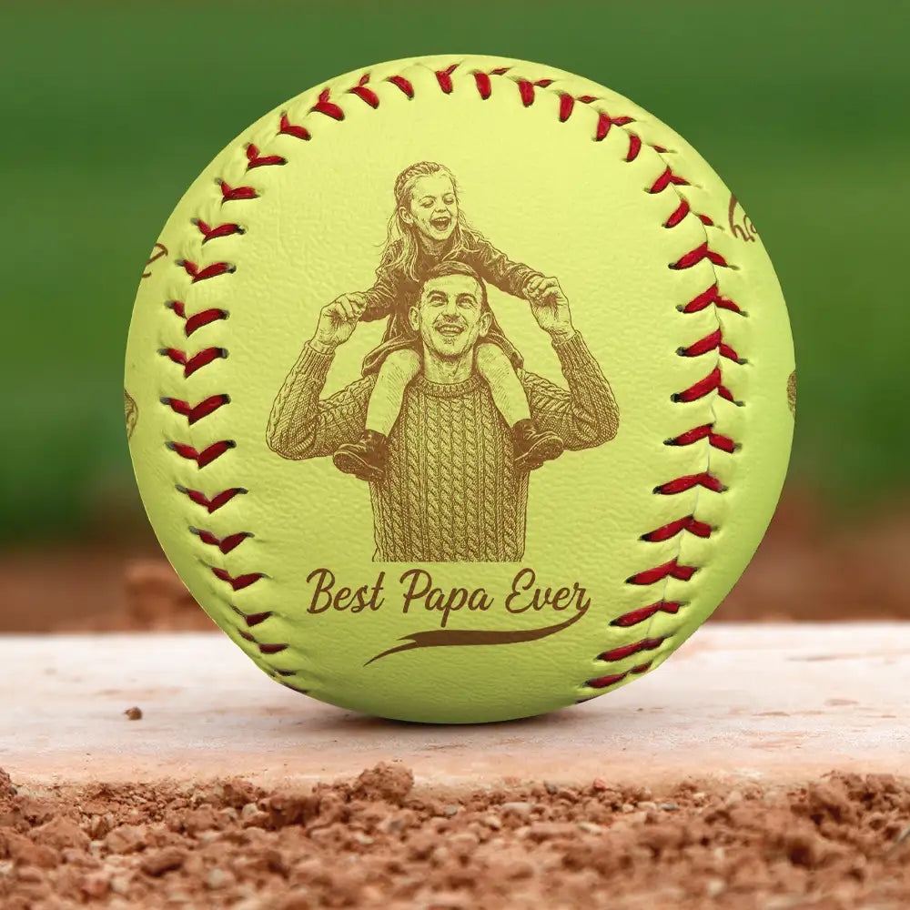 Custom Photo Pencil Drawing Engraved Best Dad Grandpa Ever - Personalized Baseball, Softball
