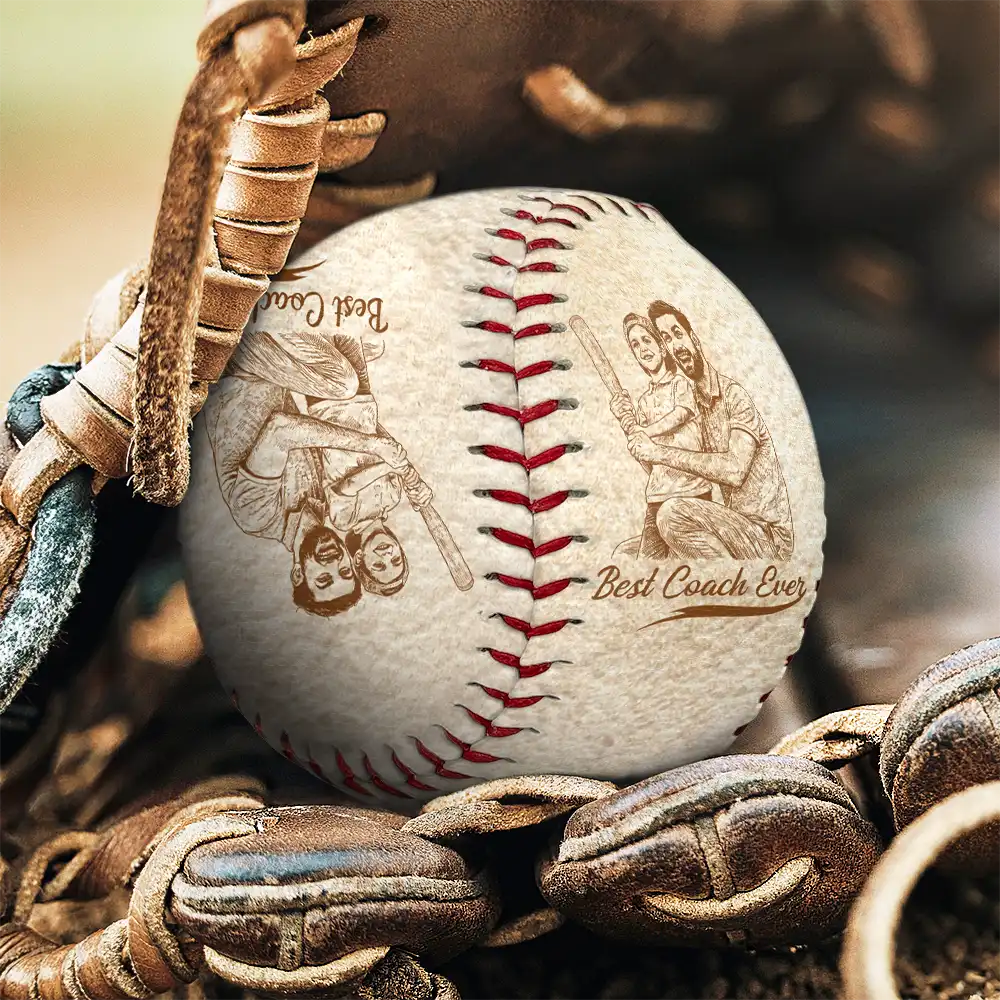 Custom Photo Pencil Drawing Engraved Best Dad Grandpa Ever - Personalized Baseball, Softball
