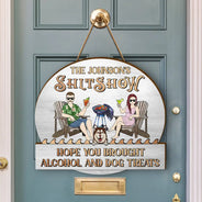 Pet Lovers,Pet Couple,Patio,Poolside - Couple Pool & Patio Bar Hope You Brought Alcohol & Dog Treats - Personalized Custom Shaped Wood Sign
