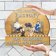 Gift For Couples,Gift For Husband,Gift For Wife,Gift For Boyfriend,Gift For Girlfriend,Dog Lovers,Dog Couple,Pet Lovers,Pet Couple,Cat Lovers,Cat Couple,Patio,Grilling,Happy - Couple Outdoor Decor Hope You Brought Alcohol & Dog Treats - Personalised Custom Shaped Wood Sign
