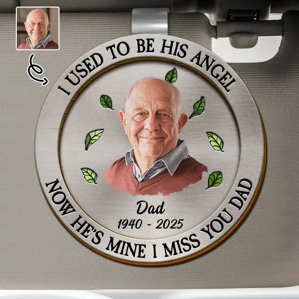 Custom Photo I Used To Be His Angel Now He's Mine - Personalized Custom Shaped Car Visor Clip