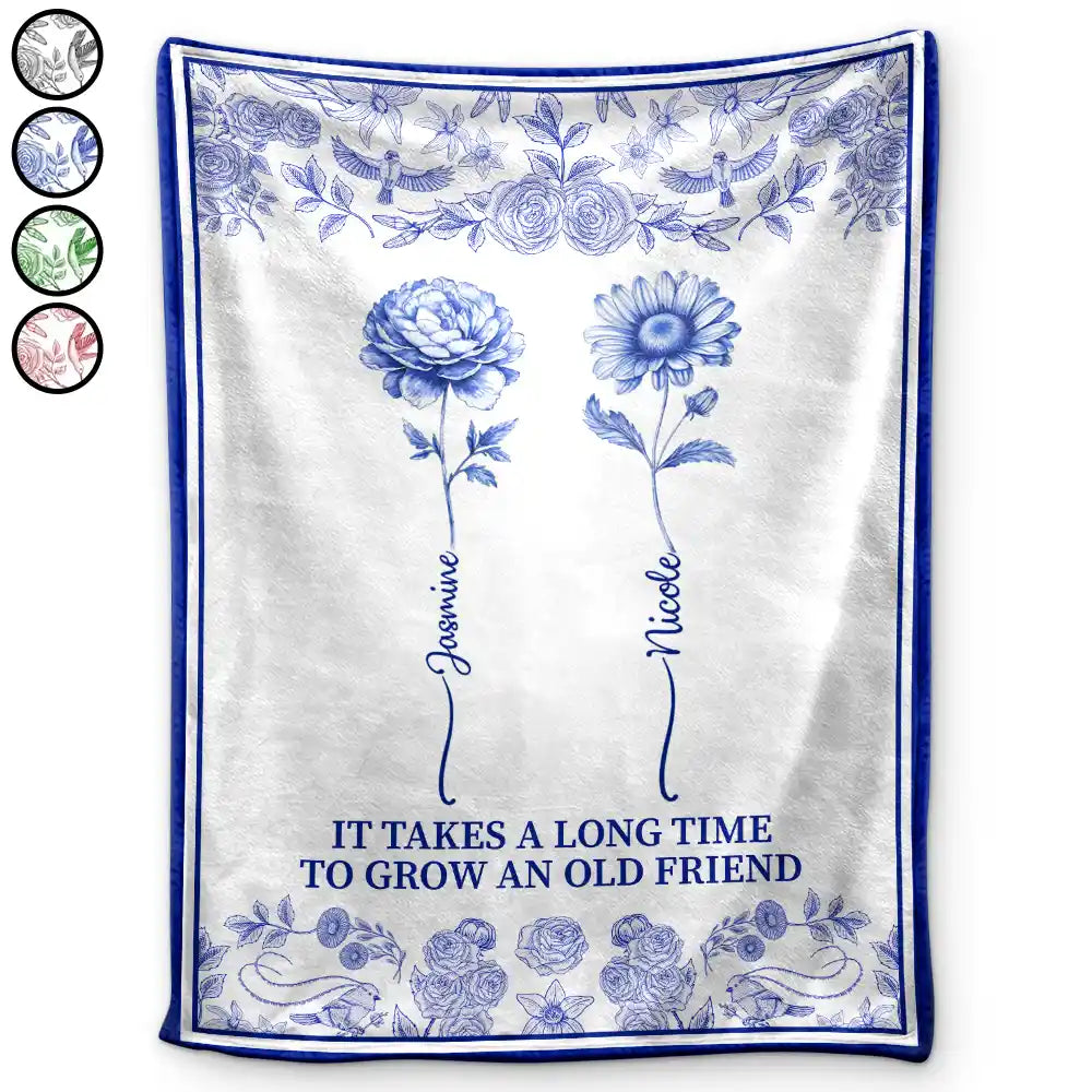 Toile De Jouy Birth Flower Grow An Old Friend - Personalized Fleece Blanket, Sherpa Blanket