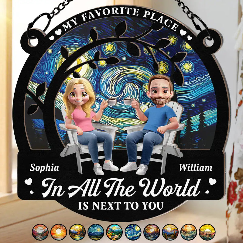 Gift For Couples,Old Couples,Gift For Husband,Gift For Wife,Gift For Boyfriend,Gift For Girlfriend,Happy - Couple Starry Night My Favorite Place In All The World - Personalized Window Hanging Suncatcher Ornament