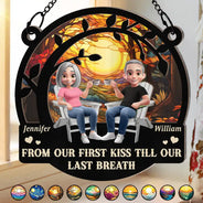 Old Couples,Gift For Husband,Gift For Wife,Love - 3D Effect Old Couple From Our First Kiss - Personalized Window Hanging Suncatcher Ornament
