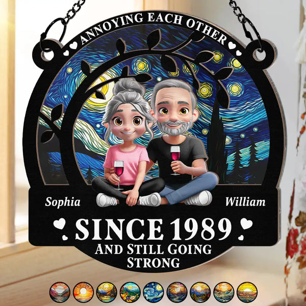 Gift For Couples,Old Couples,Gift For Husband,Gift For Wife,Love - Couple Annoying Each Other 3D Effect - Personalized Window Hanging Suncatcher Ornament
