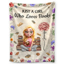 Reading, Gift For Yourself, Gift For Women, Happy - Reading Girl With Birth Month Flowers - Personalized Fleece Blanket, Sherpa Blanket