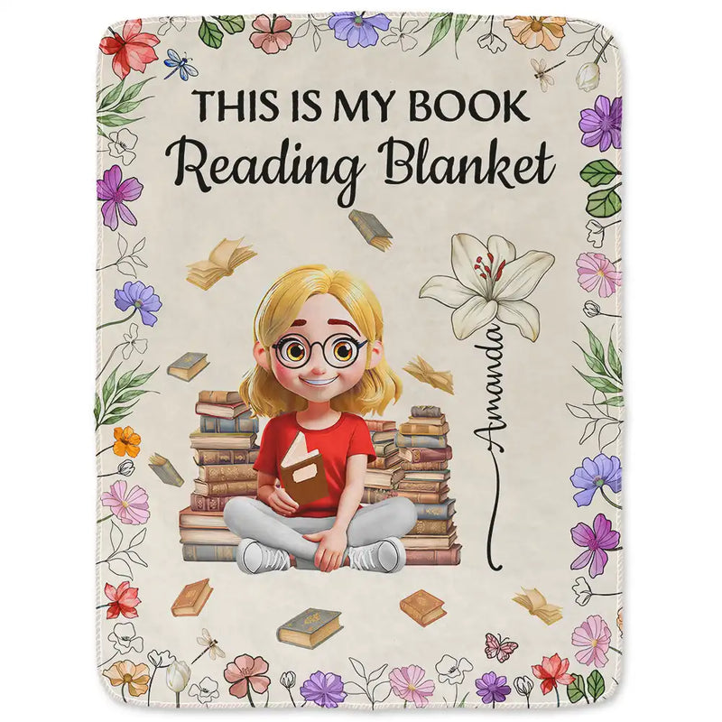 Reading Girl With Birth Month Flowers - Personalized Fleece Blanket, Sherpa Blanket