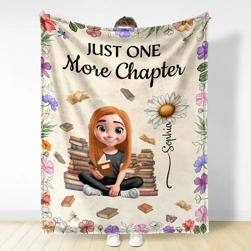 Reading Girl With Birth Month Flowers - Personalized Fleece Blanket, Sherpa Blanket