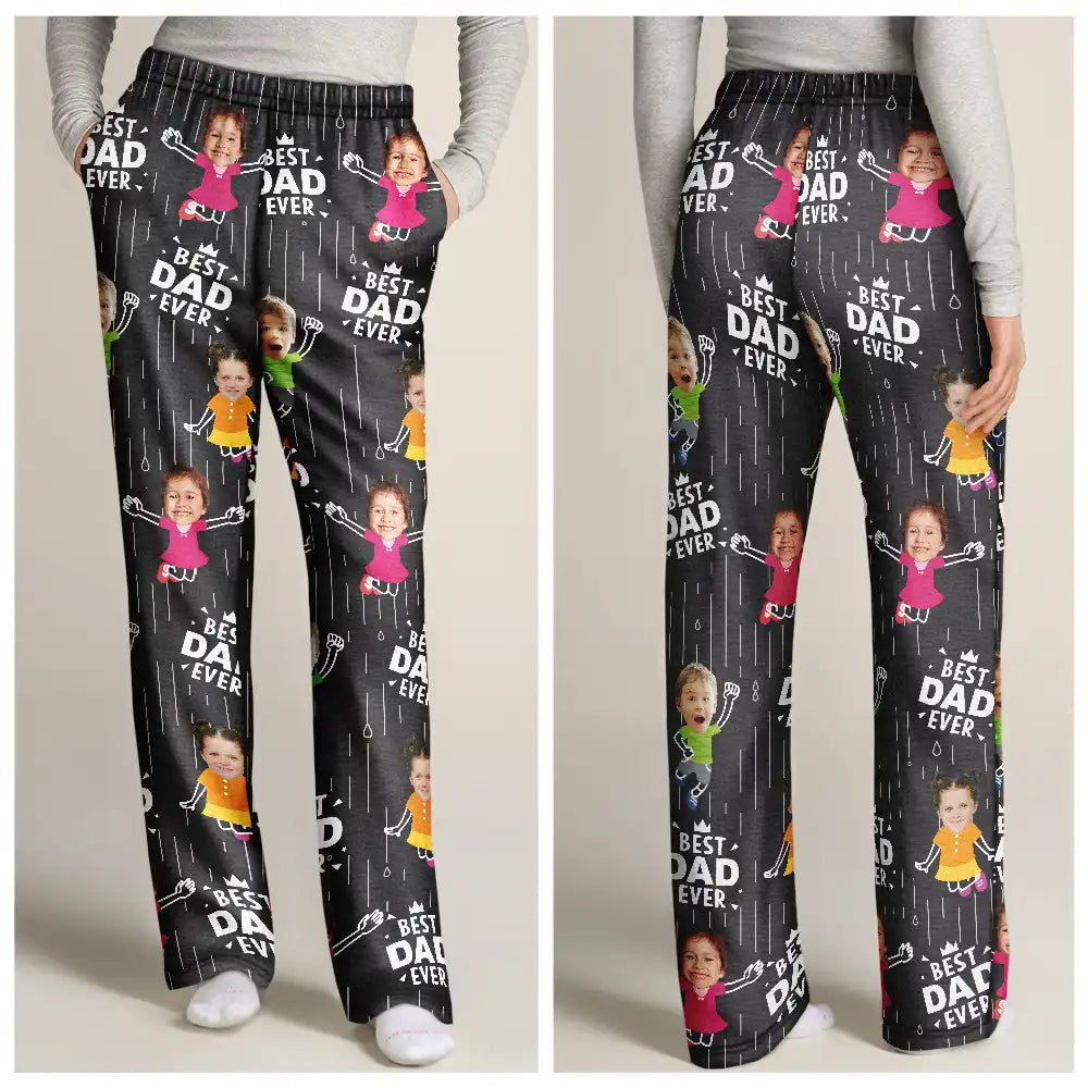 Gift For Father, Gift For Grandpa, Happy, Custom Photo - Custom Photo Cute Kids Best Dad Grandpa Ever Rain Pattern - Personalized Pajama Pants