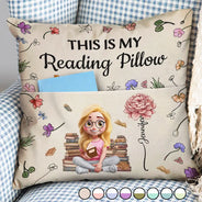 Top Market,Reading,Gift For Yourself,Gift For Women,Happy - My Reading Pillow Reading Girl With Birth Month Flower - Personalized Pocket Pillow