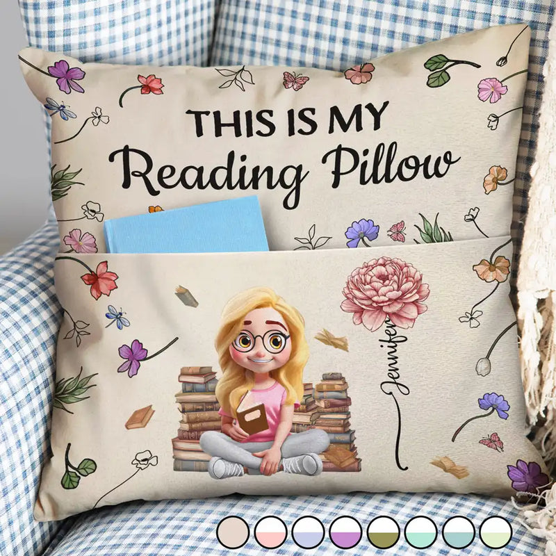 Top Market,Reading,Gift For Yourself,Gift For Women,Happy - My Reading Pillow Reading Girl With Birth Month Flower - Personalized Pocket Pillow