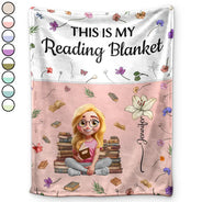Reading,Gift For Yourself,Gift For Women,Happy - This Is My Reading Blanket Colorful Birth Month Flower - Personalized Fleece Blanket, Sherpa Blanket