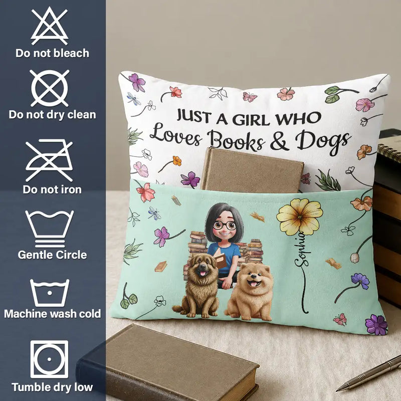 My Reading Pillow Reading Girl With Pets & Birth Month Flower - Personalized Pocket Pillow