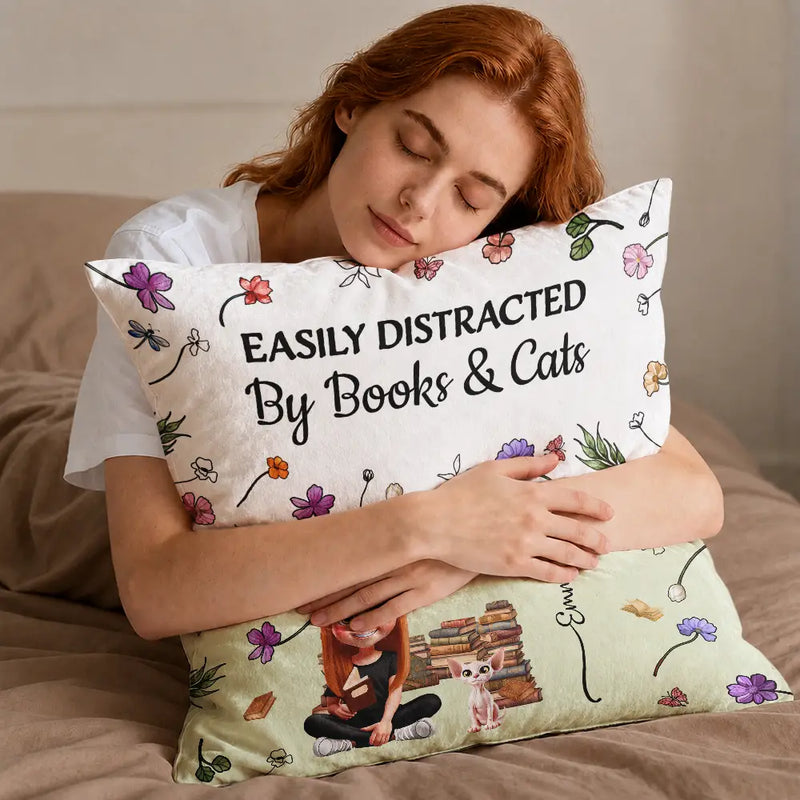 My Reading Pillow Reading Girl With Pets & Birth Month Flower - Personalized Pocket Pillow