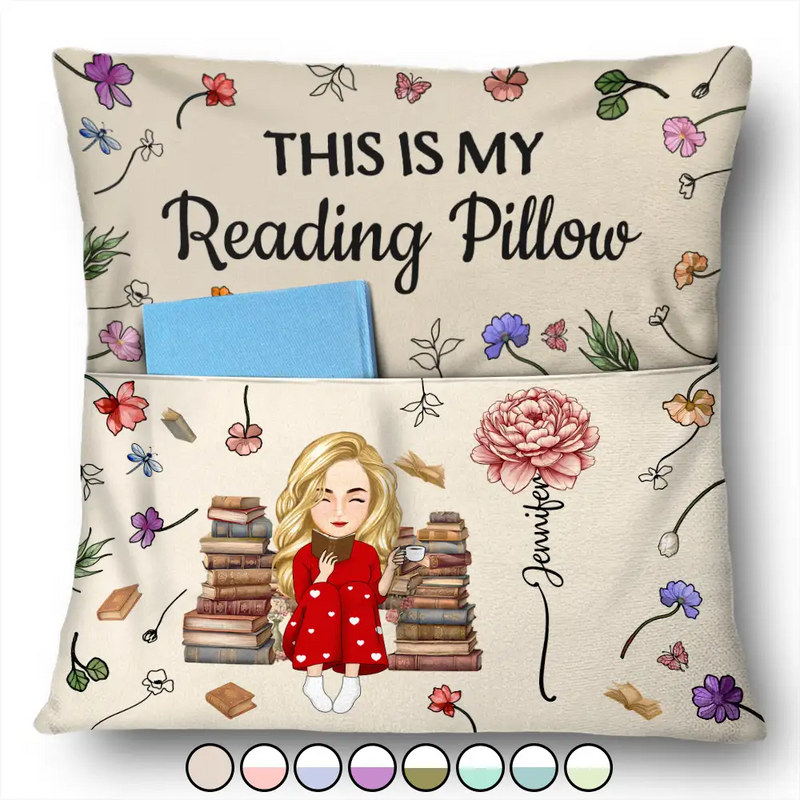 Reading,Gift For Yourself,Gift For Women,Happy - This Is My Reading Pillow Cartoon Version Birth Month Flower - Personalized Pocket Pillow