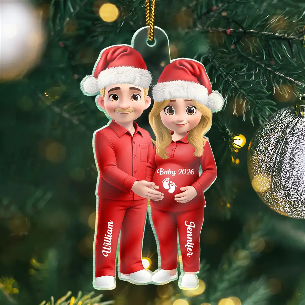 3D Effect Couple Expecting Parents, Baby Expecting, Baby Announcement - Personalized Custom Shaped Acrylic Ornament