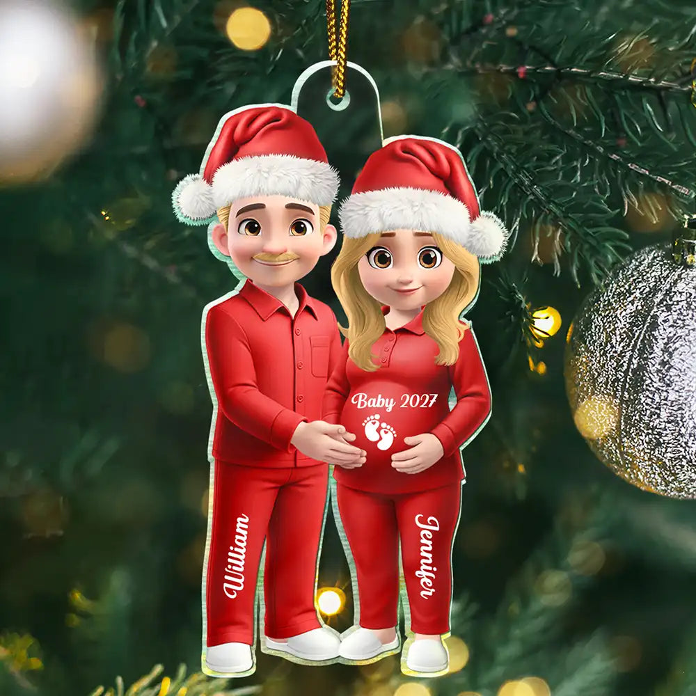 3D Effect Couple Expecting Parents, Baby Expecting, Baby Announcement - Personalized Custom Shaped Acrylic Ornament