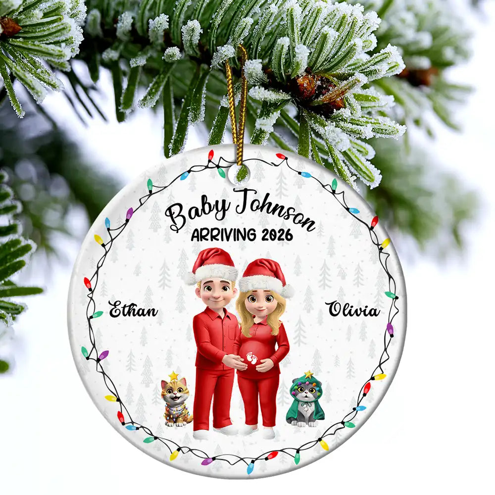 Christmas, Gift For Couples, New Dad, New baby, New Mom - Baby Arriving Expecting Parents 3D Effect, Pet Parents To Human Parents - Personalized Circle Ceramic Ornament