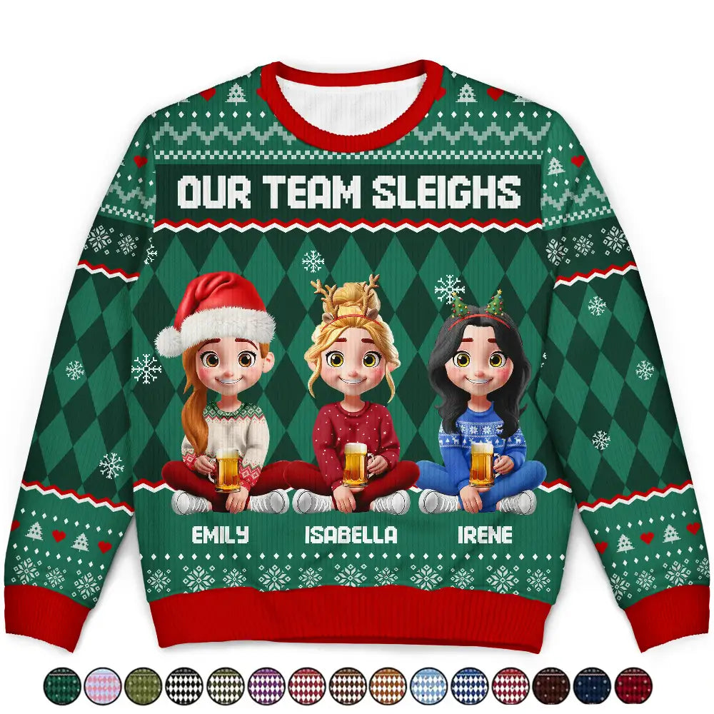 Our Team Sleighs Custom Team Name, Work Party Sweater - Personalized Unisex Ugly Sweater