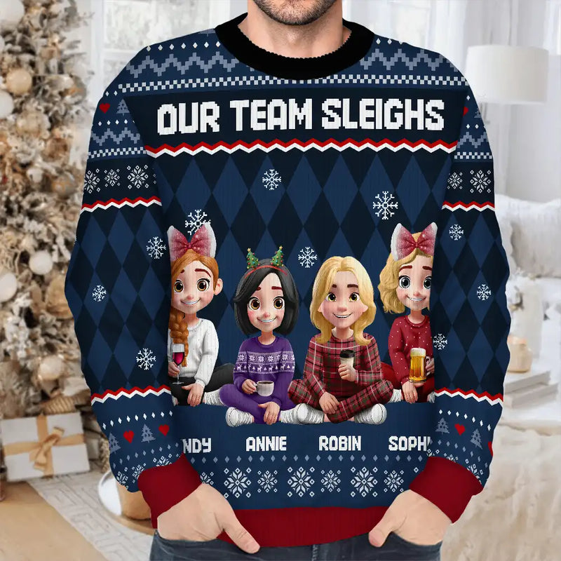 Christmas,Gift For Bestie,Gifts For Colleagues,Happy - Our Team Sleighs Custom Team Name, Work Party Sweater - Personalized Unisex Ugly Sweater