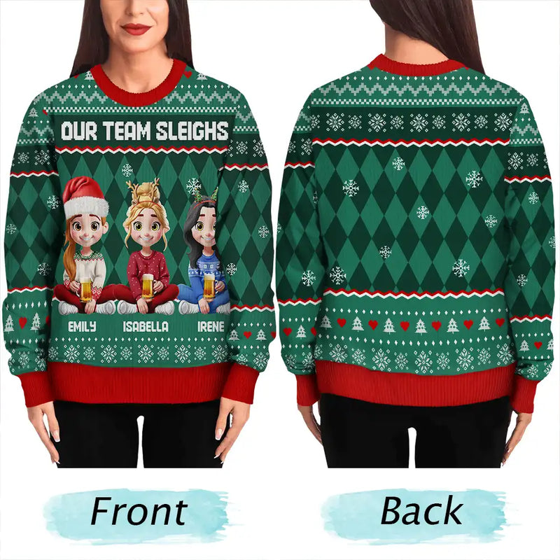 Christmas,Gift For Bestie,Gifts For Colleagues,Happy - Our Team Sleighs Custom Team Name, Work Party Sweater - Personalized Unisex Ugly Sweater
