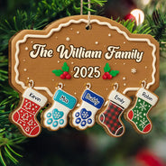 Family, Gift For Women, Gift For Men, Pet Lovers, Happy, Christmas, Top Market - Christmas Family Stockings Ceramic Effect - Personalized Custom Shaped Wooden Ornament