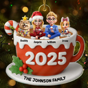 Christmas,Family,Happy - Family Sitting 3D Effect Marshmallow - Personalized Custom Shaped Acrylic Ornament