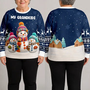 My Grandkids Snowman 3D Effect - Personalized Unisex Ugly Sweater
