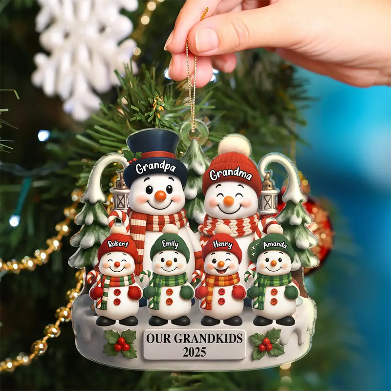 Gift For Grandparents,Grandpa,Gift For Grandpa,Gift For Grandma,Grandma,Grandkids,Gift For Grandkids,Gift For Women,Gift For Men,Top Market,Christmas - Christmas Snowman Our Grandkids 3D Effect - Personalized Custom Shaped Acrylic Ornament