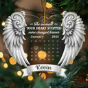 Memorial,Gift For Women,Gift For Men,Family,Sad,Christmas,Top Market - Calendar Memorial Angel Wings The Moment Your Heart Stopped - Personalized Custom Shaped Acrylic Ornament