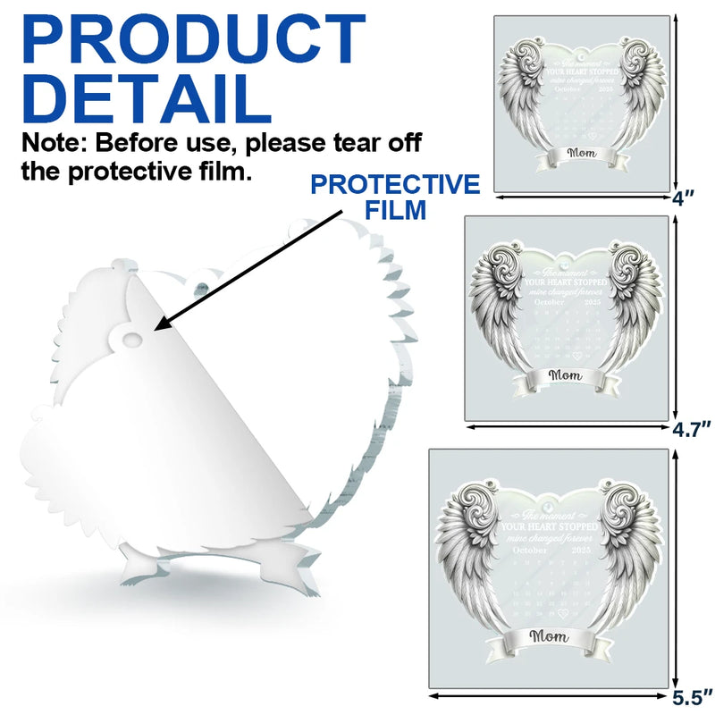 Memorial,Gift For Women,Gift For Men,Family,Sad,Christmas,Top Market - Calendar Memorial Angel Wings The Moment Your Heart Stopped - Personalized Custom Shaped Acrylic Ornament