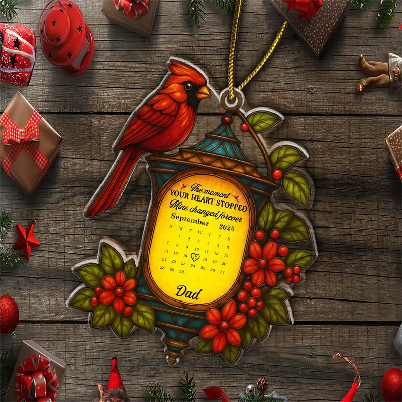 Memorial,Gift For Women,Gift For Men,Family,Sad,Christmas,Top Market - Calendar Memorial Christmas Lantern The Moment Your Heart Stopped - Personalized Custom Shaped Acrylic Ornament