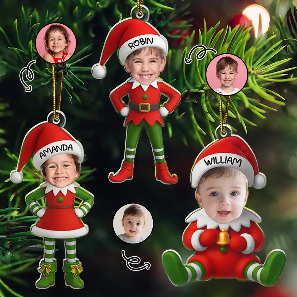Gift For Kids,Gift For Grandkids,Christmas,Top Market,Happy - Christmas Kid Baby Little Elf 3D Effect - Personalized Custom Shaped Acrylic Ornament
