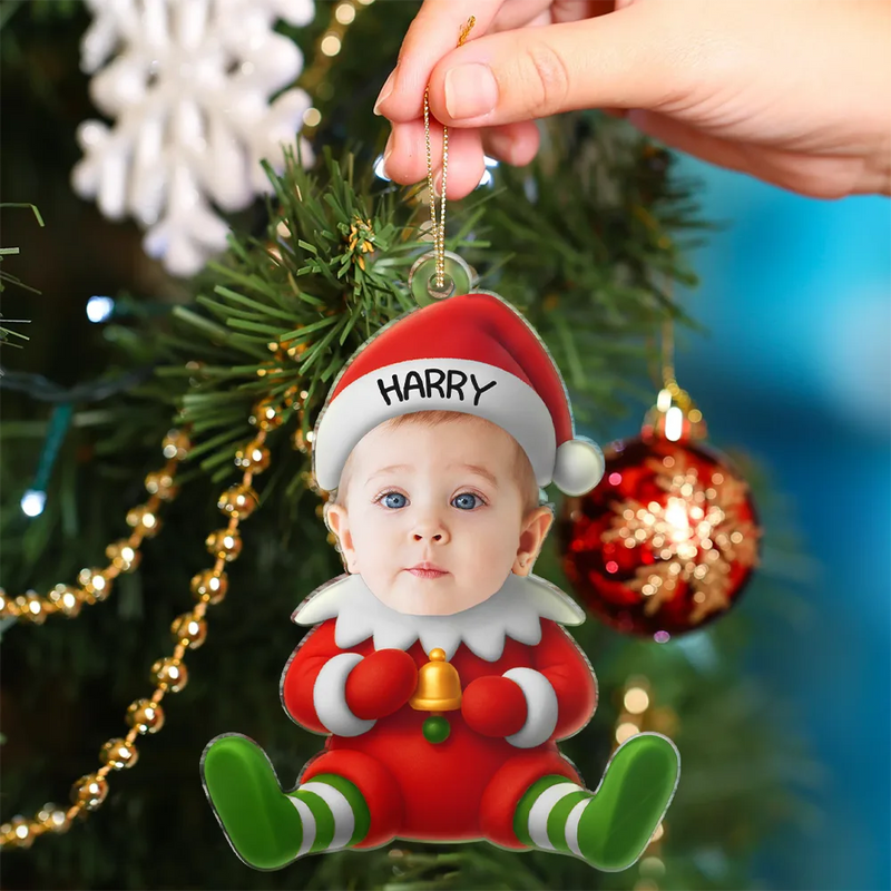 Gift For Kids,Gift For Grandkids,Christmas,Top Market,Happy - Christmas Kid Baby Little Elf 3D Effect - Personalized Custom Shaped Acrylic Ornament