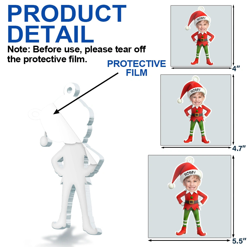 Gift For Kids,Gift For Grandkids,Christmas,Top Market,Happy - Christmas Kid Baby Little Elf 3D Effect - Personalized Custom Shaped Acrylic Ornament