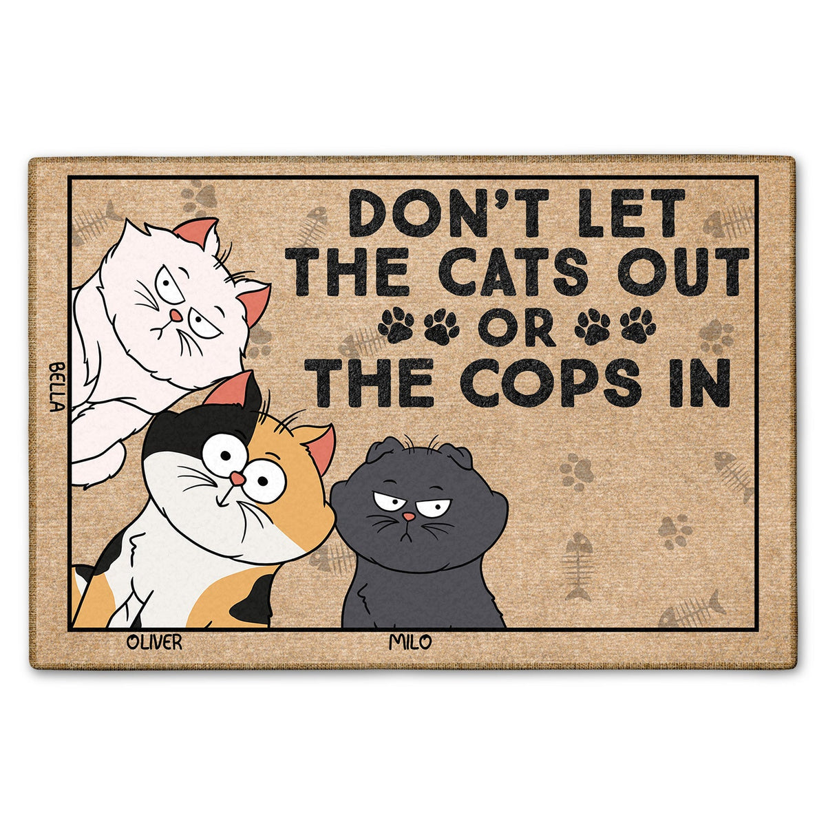 Don't Let The Cats Out Or The Cops In Funny Cartoon Cat - Gift For Cat Lovers - Personalized Doormat