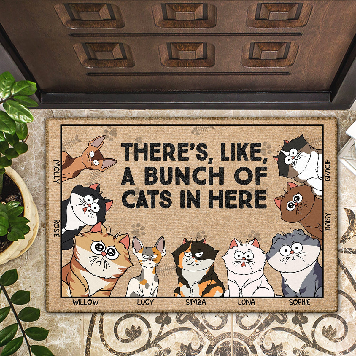 There's Like A Bunch Of Cats Funny Cartoon Cat - Gift For Cat Lovers - Personalized Doormat