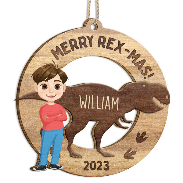 Have A Roarin' Christmas - Xmas Gift For Kid, Baby Loving Dinosaur - Personalized Wooden Cutout Ornament