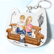 You And Me And The Cats Cat Face Shape - Birthday, Anniversary, Funny Gift For Couple, Pet Lover - Personalized Acrylic Keychain