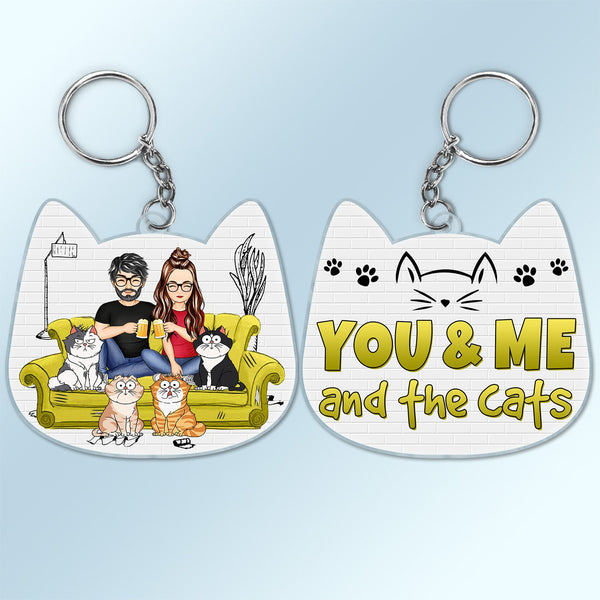 You And Me And The Cats Cat Face Shape - Birthday, Anniversary, Funny Gift For Couple, Pet Lover - Personalized Acrylic Keychain