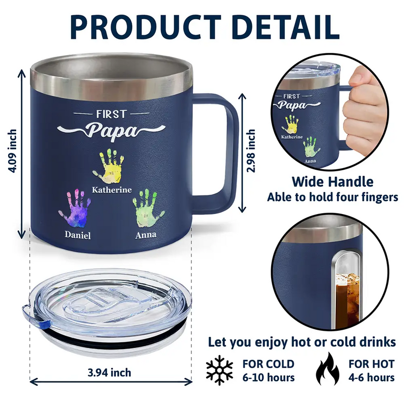 First Dad Now Grandpa - Personalized 14oz Stainless Steel Tumbler With Handle