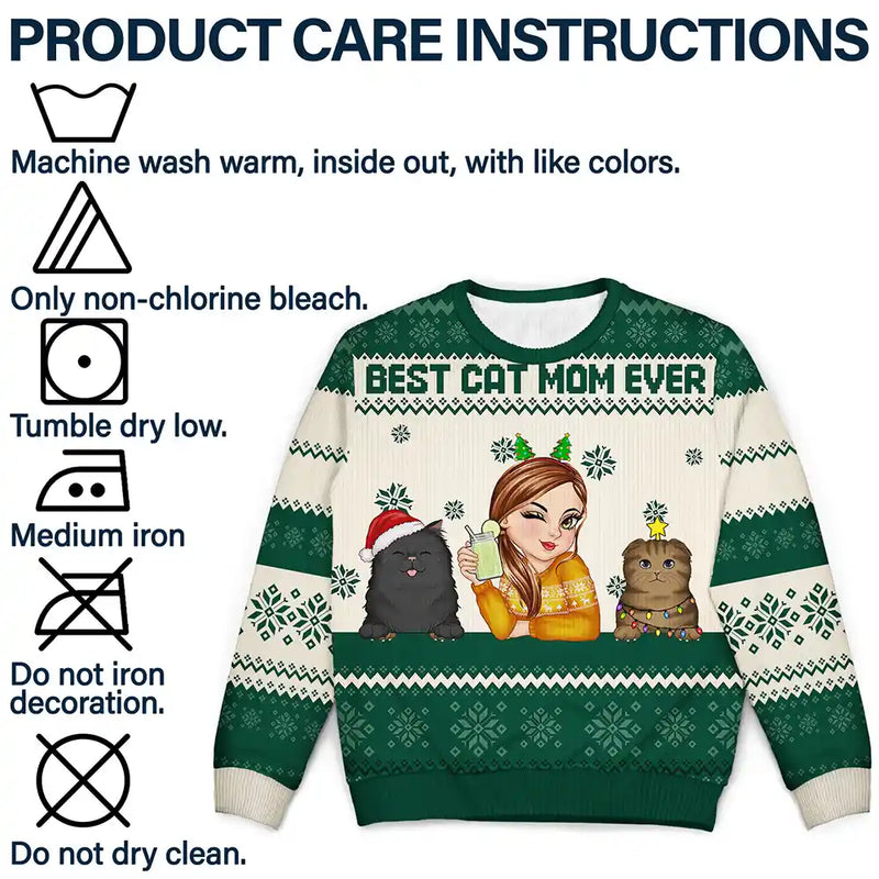 Best Cat Mom Ever Christmas - Personalized Unisex Ugly Sweater